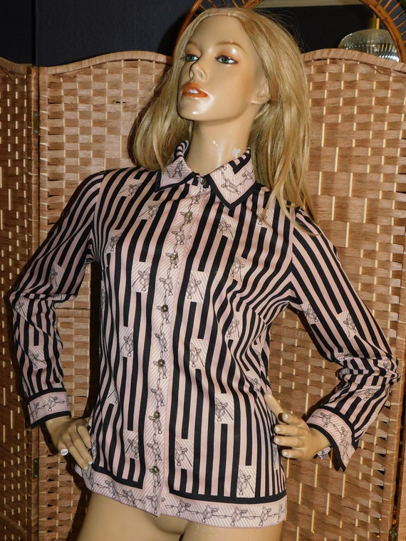 Vintage 1970s Black Nude STRIPED NOVELTY SADDLE P… - image 7