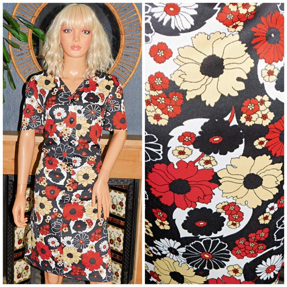 Vintage 60s Multicoloured FLOWER POWER PSYCHEDELIC Mod Scooter Dress 18 20 Xl Xxl 1960s Modette Kitsch