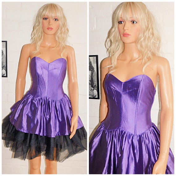 Vintage 80s Purple BALLERINA Net Tulle Mini PROM Party Dress 8 S 1980s Wet look Kitsch