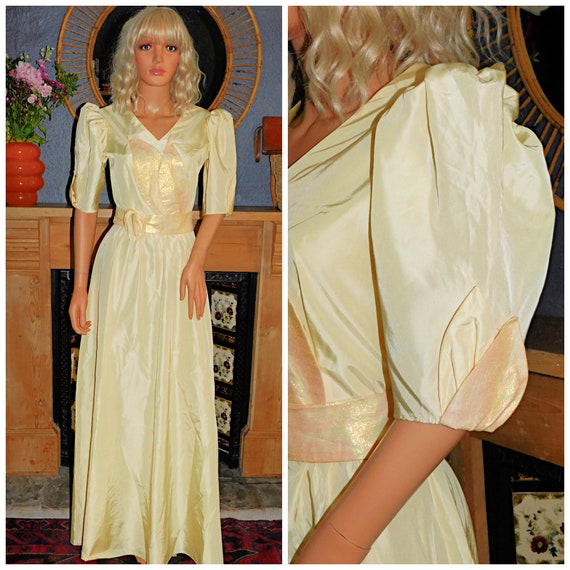 Vintage 70s 80s Yellow PUFF Slvd PETAL Princess Prom Dress 10 S 1970s 1980s Belle Party