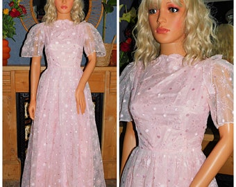 Vintage 80s Baby Pink FANTASY PRINCESS Floral Net Tulle Prom Party Dress 8 Xs 1980s Extreme Kitsch Wedding