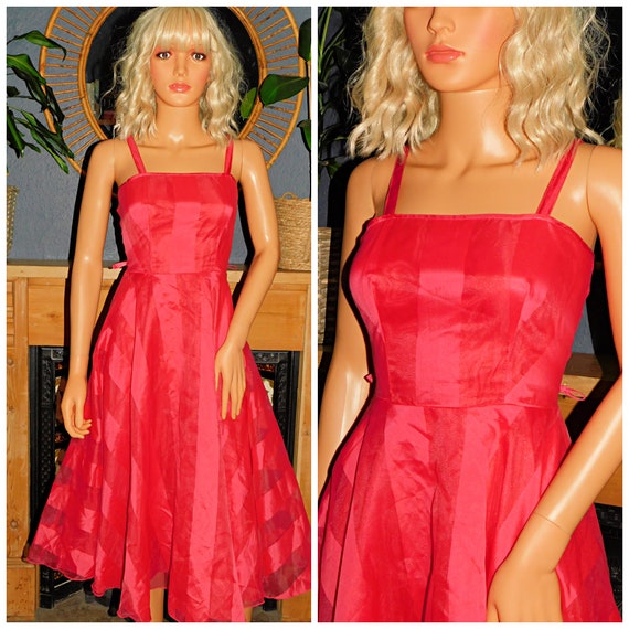 Vintage 80s Pink Red STRIPED  Net TULLE PRINCESS Prom Party Dress 6-8 Xs Xxs 1980s