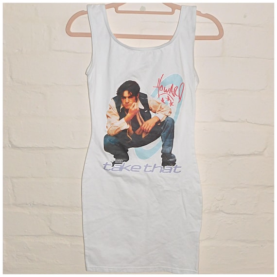 Vintage 90s Deadstock TAKE THAT Howard MINI T Shirt Dress Xxs 1990s Graphic White Tee