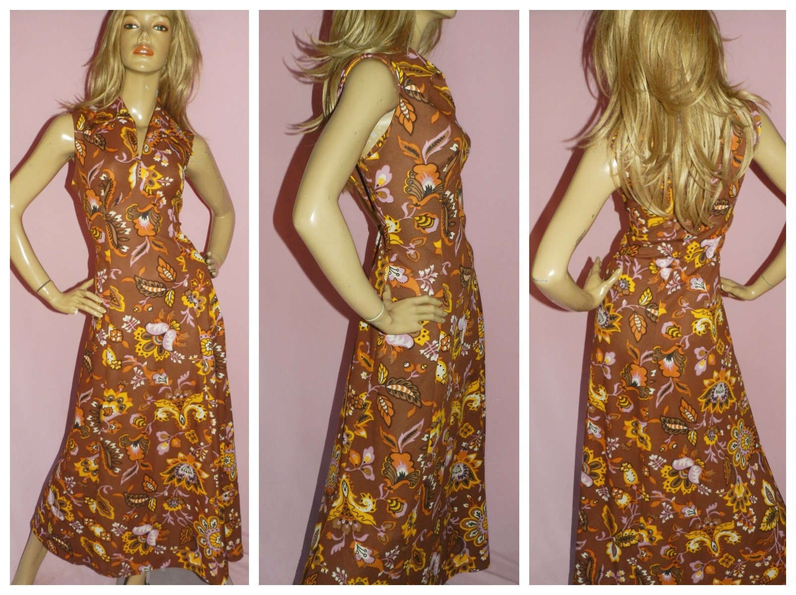 Vintage 60s 70s Psychedelic Bohemian Richard Shops Maxi Dress 12-14 M ...