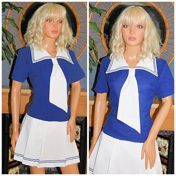 Vintage 60s Navy White SAILOR GIRL Mini Mod Dress 10 12 S M 1960s Kitsch Kawaii