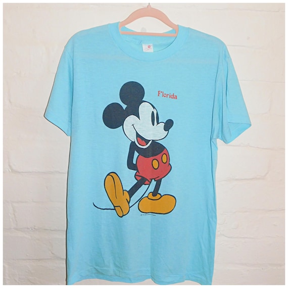 Vintage 80s Blue Paper Thin Soft SINGLE STITCH Minnie Mouse T Shirt M 1980s Graphic Florida Tee