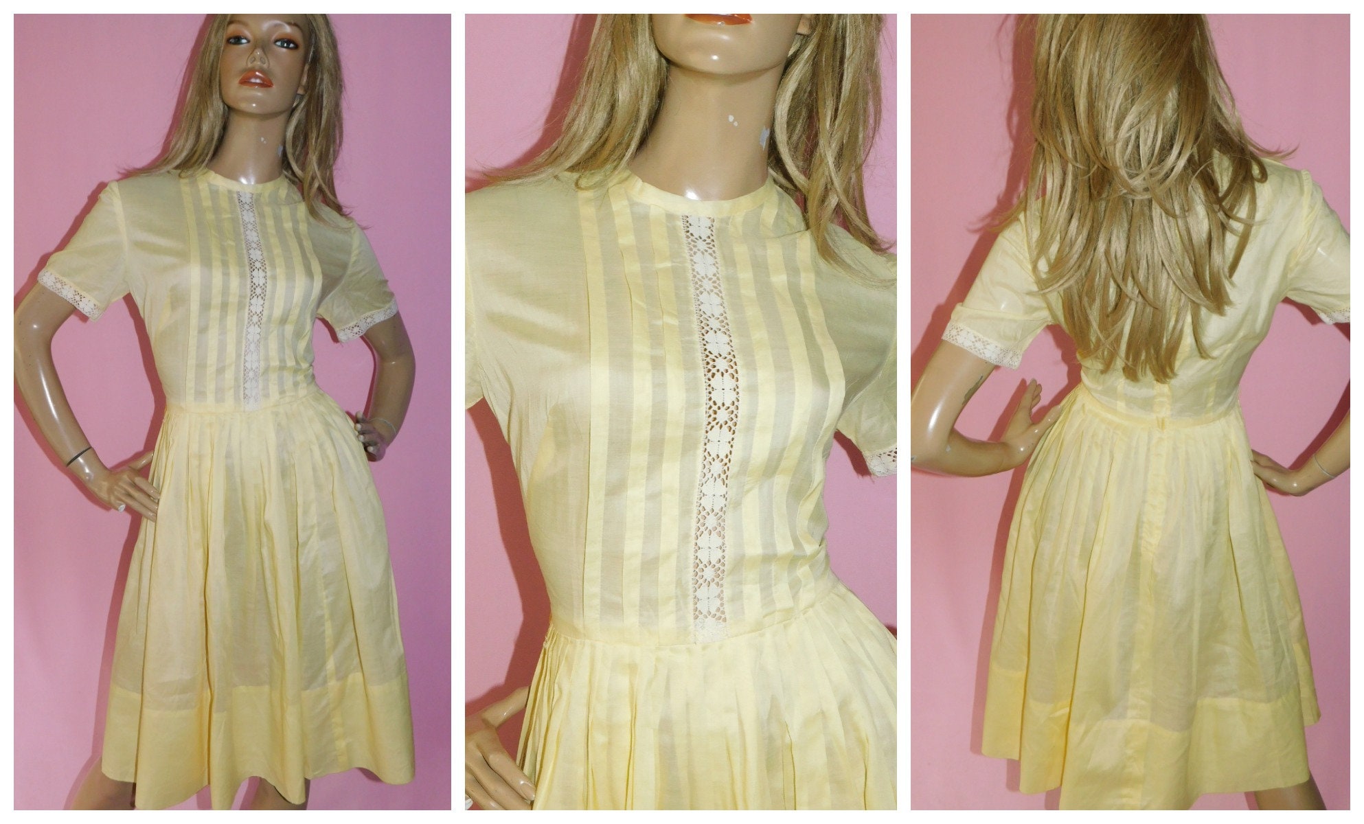Vintage 50s Vintage Yellow Homecoming Dresses Tea Length Homecoming Dress C1027