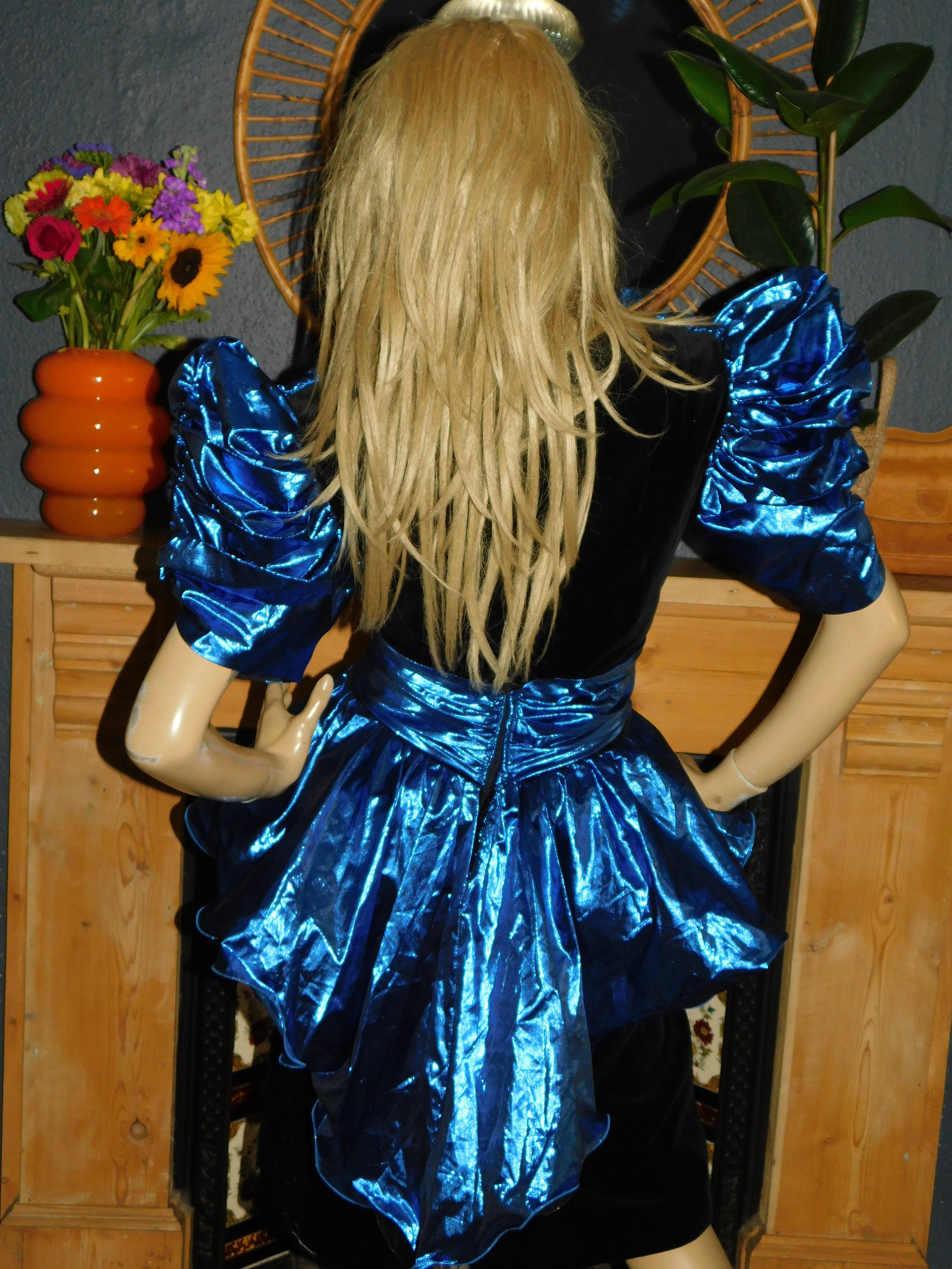 Black Blue Metallic 80s Dress