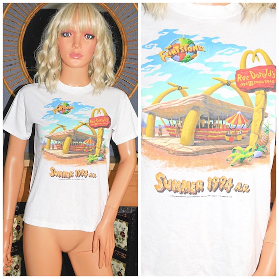 Vintage 90s Paper Thin Soft SINGLE STITCH 1994 FLINTSTONES T Shirt Xs 1990s Graphic White Tee