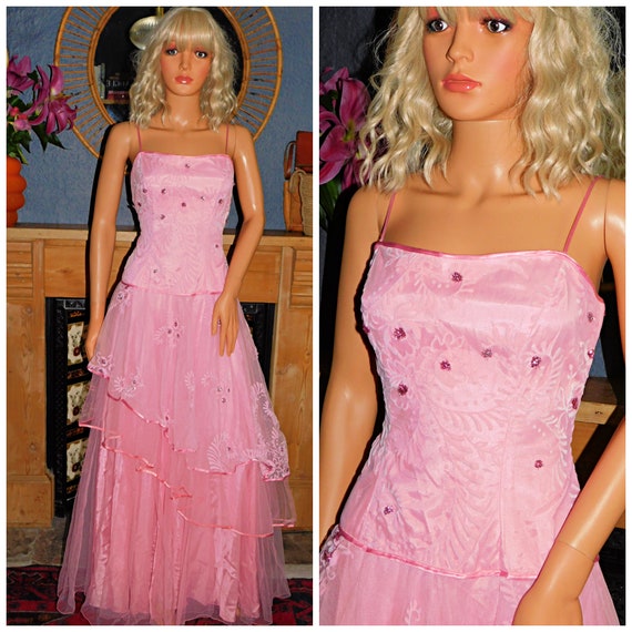 Vintage 80s Baby Pink FANTASY PRINCESS Net Tulle Prom Party Dress 8 Xs S 1980s Extreme Kitsch Wedding