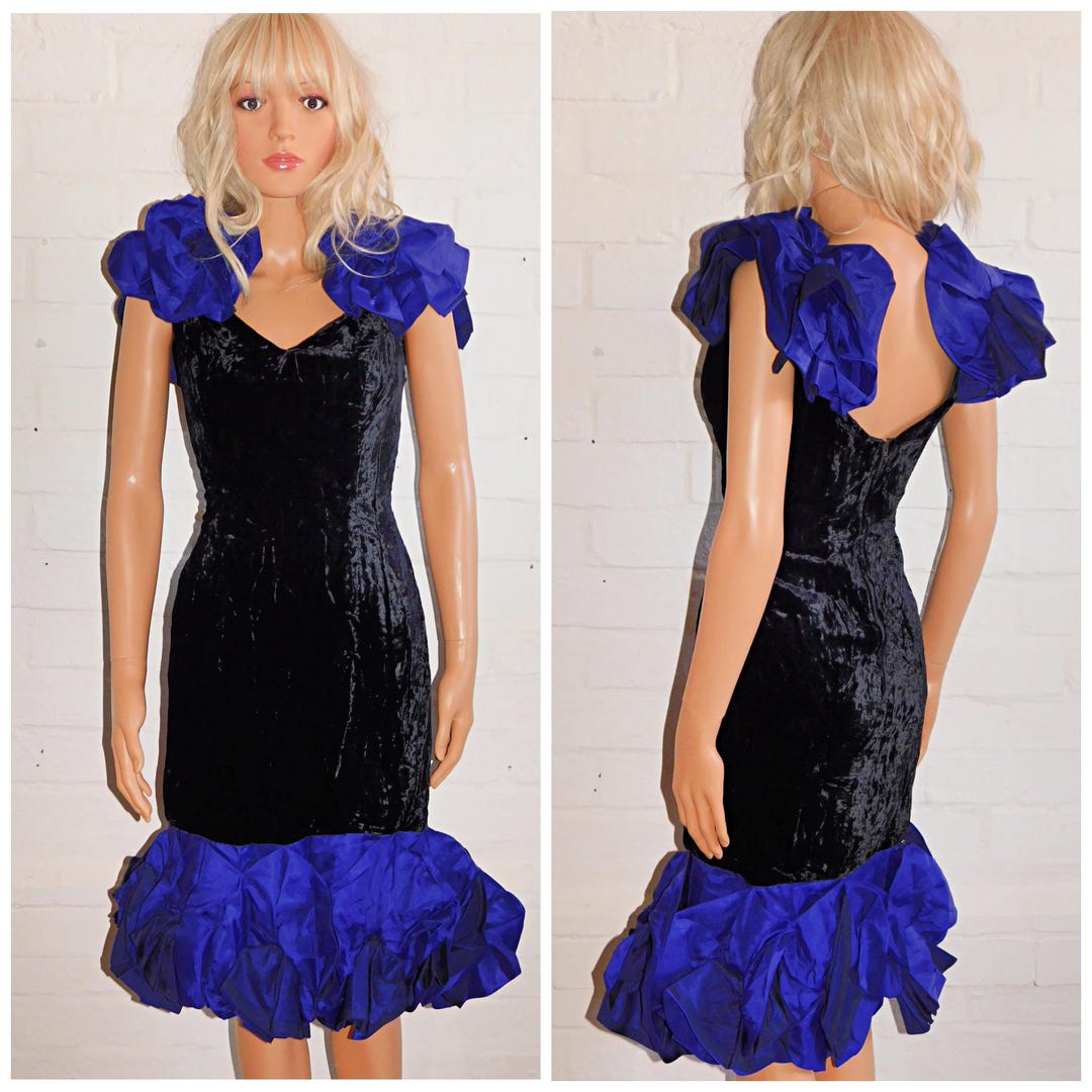 Vintage 80s Black Purple ORIGAMI Ruffle HOURGLASS Wiggle Prom Party ...
