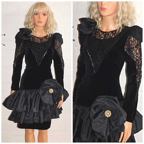 Vintage 80s BLACK Avant Garde ORIGAMI Prom Party Dress 10 S 1980s Extreme