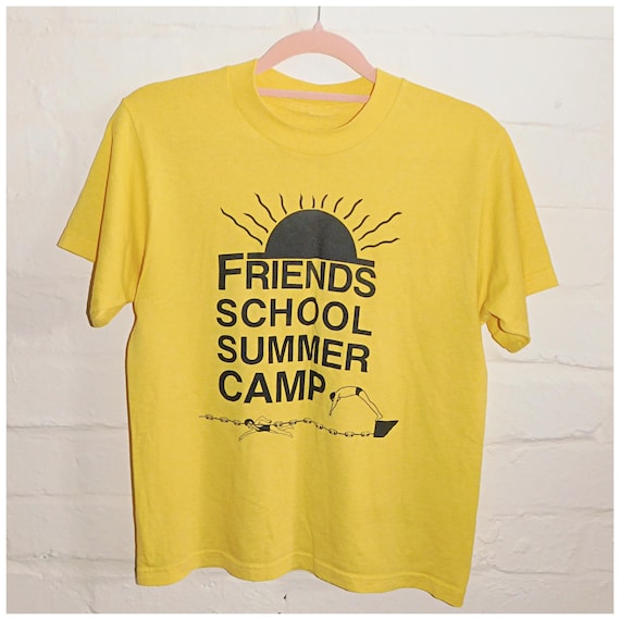 Vintage 90s Yellow FRIENDS SCHOOL SUMMER Camp T Shirt S 1990s Graphic Tee Kitsch
