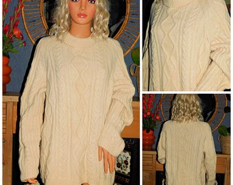 Vintage 70s 80s Cream Wool Chunky Winter Jumper Sweater M L 1980s 1970s Cable Knit Pullover