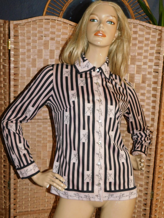 Vintage 1970s Black Nude STRIPED NOVELTY SADDLE P… - image 2