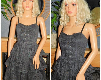 Vestido de fiesta mini negro brillante con corsé estilo vintage de los 80, talla 8-10 S, estilo bailarina gótica de los 80, ideal para Halloween.
