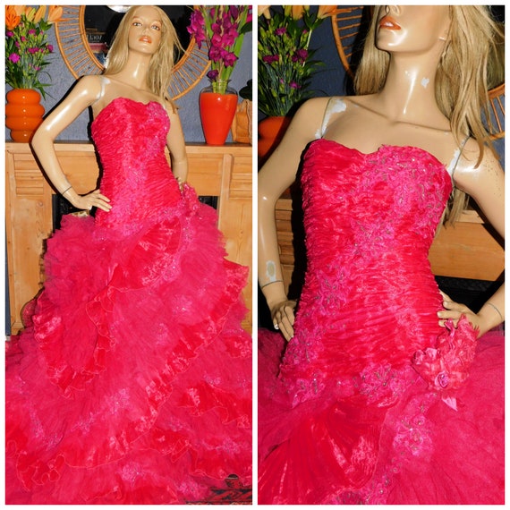 Vintage 90s BUBBLEGUM Pink EXTREME PRINCESS Corset Maxi Prom Gypsy Wedding Dress 10-12 S M 1990s 1980s Trashy Kitsch Princess Royal