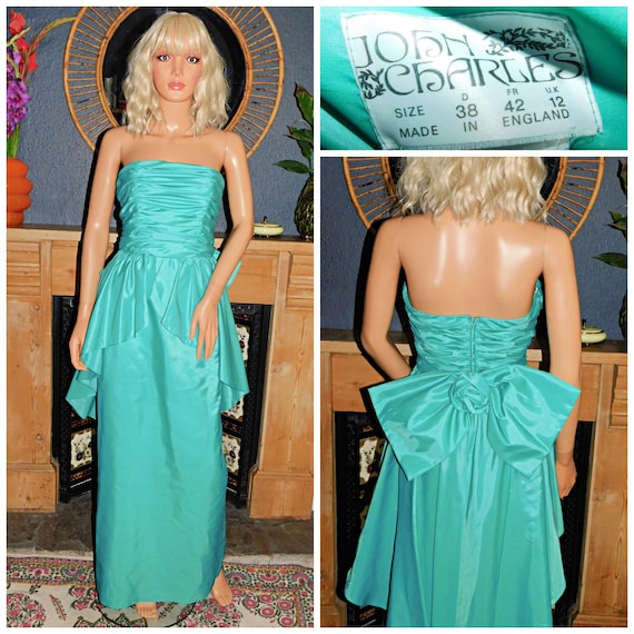 Vintage 80s Spearmint Green Strapless BOW Back PRINCESS PROM Party Dress 8 S Xs 1980s John Charles