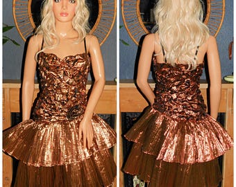 Vintage 80s METALLIC GOLD RaRa Prom Party Dress 6 8 Xs 1980s Lame Cocktail Extreme