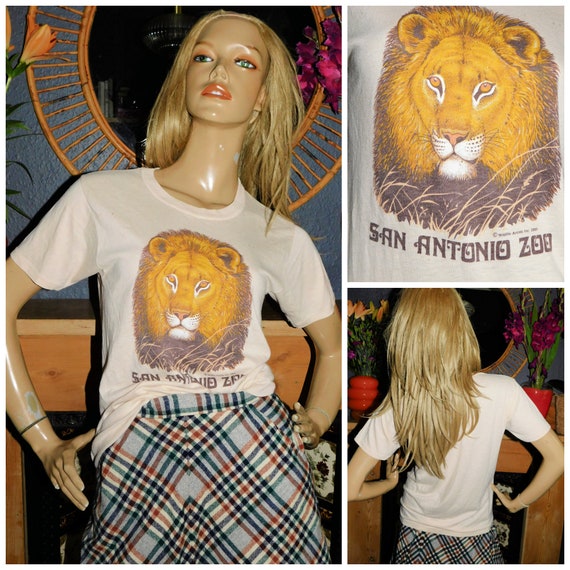 Vintage 80s Soft SINGLE STITCH 50 50 San Antonio ZOO T shirt S 1980s Unisex Graphic Lion Thin