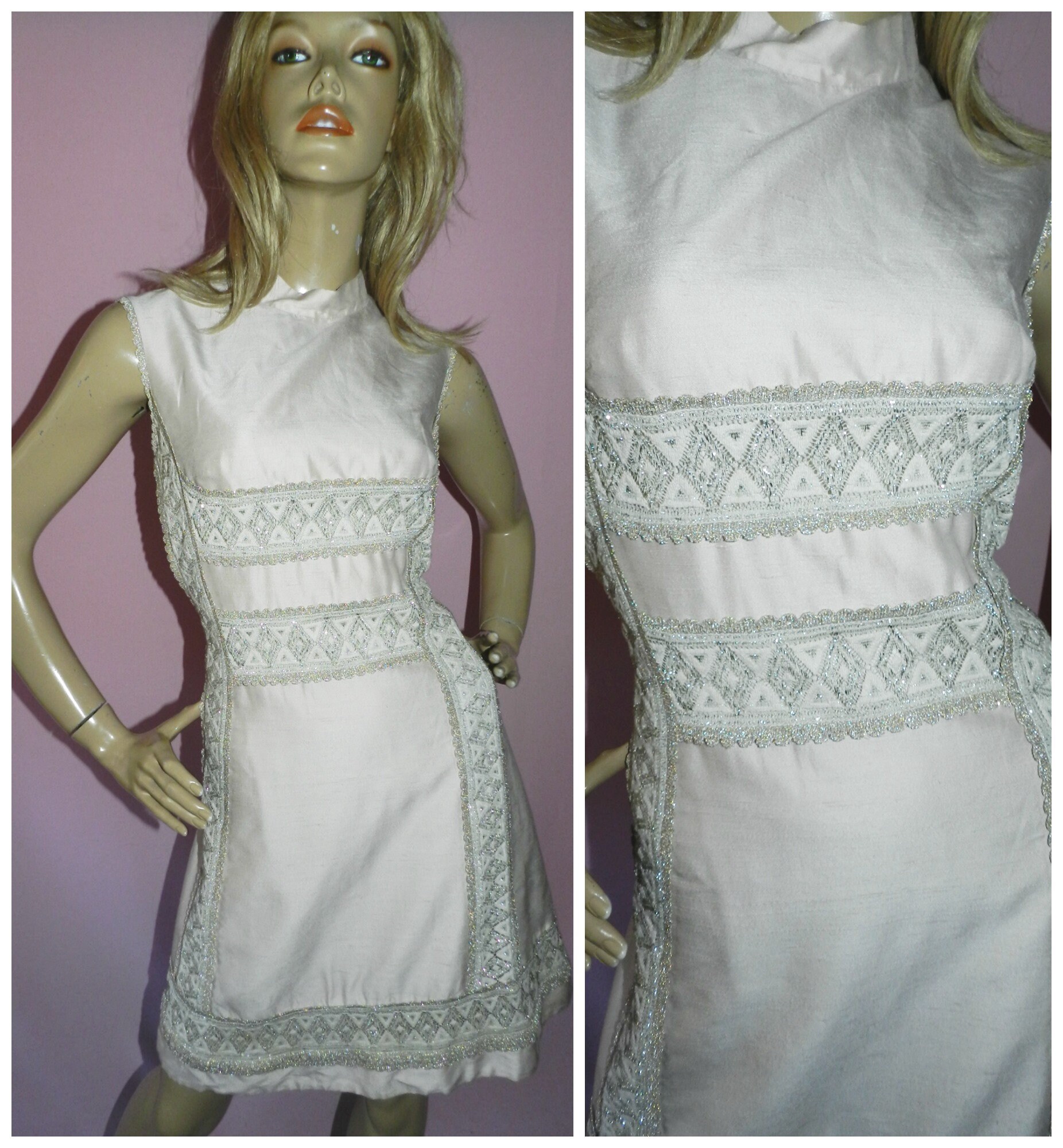 Vintage 60s Blush Pink Lace A MENDEL CREATION Fit & Flare Half Sleeve Dress