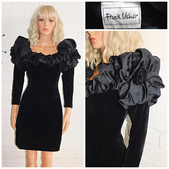 Vintage 80s FRANK USHER Avant GARDE Origami Ruffled Mini Prom Party Dress 10 S 1980s Cocktail Kitsch