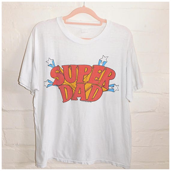 Vintage 80s Soft SINGLE Stitch SUPER DAD T Shirt M L 1980s Unisex Graphic Thin Trashed