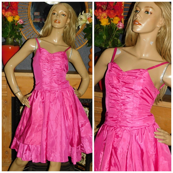 Vintage 80s BUBBLEGUM Pink Bubble Hem PRINCESS PROM Party Dress 8 S 1980s Evening Cocktail Kitsch