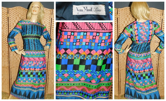 Vintage 70s Bold PSYCHEDELIC GEOMETRIC Print Maxi