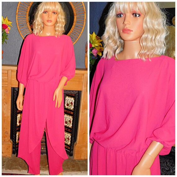 Vintage 80s Bubblegum Pink BATWING Trashy AVANT GARDE Disco Jumpsuit 10 12 S M 1980s Kitsch Harem