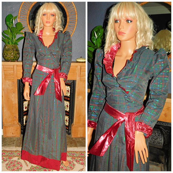 Vintage 80s AVANT GARDE Metallic Ruffle PUFF Slvd Maxi Prom Party Dress 8 10 S 1980s Cocktail Extreme Kitsch Check