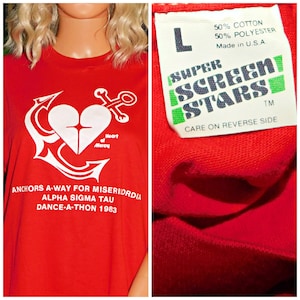 Vintage 80s Soft SINGLE Stitch 1980s DANCE A THON T shirt M L 1983 Red Unisex Graphic Thin Super Screen Stars 50 50