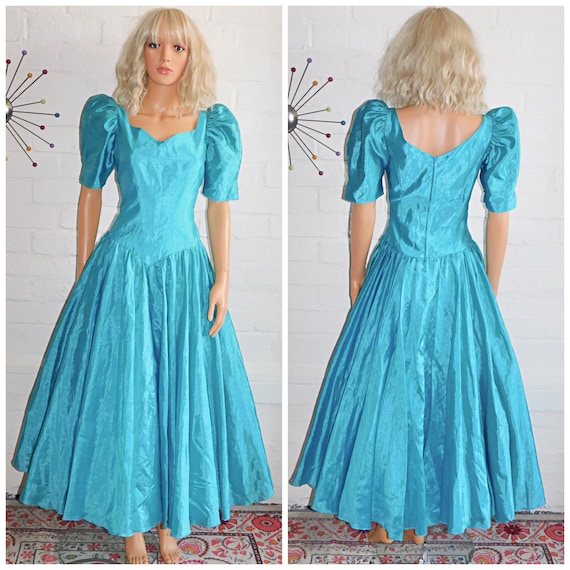 Vintage 80s MINT Green PRINCESS Prom Party Dress 8 10 S 1980s Evening Cocktail Bridesmaid Wedding