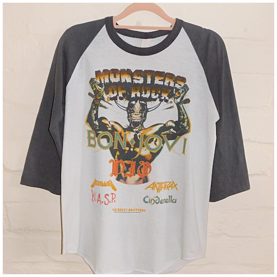 Vintage 80s Monsters of ROCK 1987 Raglan T Shirt S M 1980s Tee Single Stitch Bon Jovi Metallica