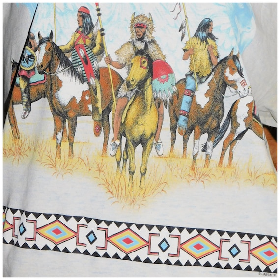 Vintage 90s Soft SINGLE STITCH Native American Eagle Horse Print T Shirt M L 1990s Unisex Graphic