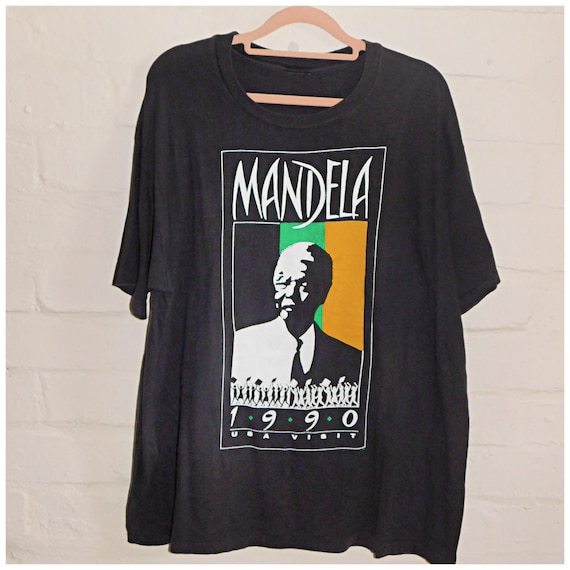 Vintage 90s Black NELSON MANDELA Single Stitch Cotton 1990 Tour T Shirt L 1990s Unisex Graphic Tee