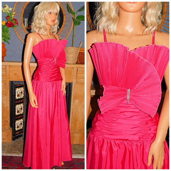 Vintage 80s BUBBLEGUM Pink ORIGAMI Ruched Prom Pa… - image 8