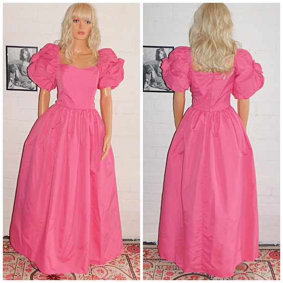 Vintage 80s John Charles BUBBLEGUM Pink ORIGAMI PUFF Slvd Prom Party Dress 10 12 S M 1980s Kitsch Princess Extreme Fantasy