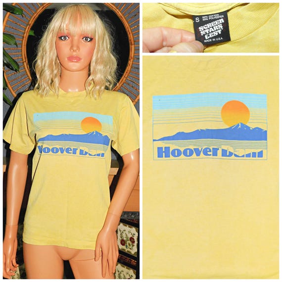 Vintage 80s 90s Soft SINGLE Stitch HOOVER DAM T Shirt Xs S 1980s 1990s Graphic Yellow Tee 50 50