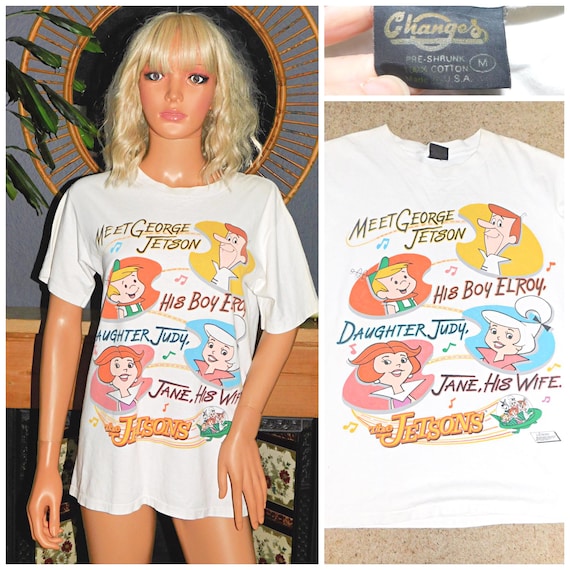 Vintage 90s Soft SINGLE Stitch JETSONS T Shirt S M 1990s Graphic White Tee Cotton