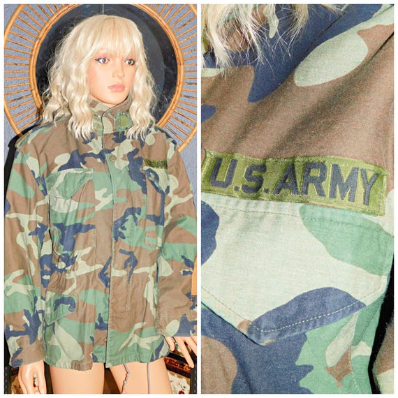 Vintage Khaki CAMO US ARMY Military Jacket M Green Camouflage