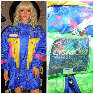 Vintage 80s CISMON Blue Multicoloured Abstract KITSCH SKI