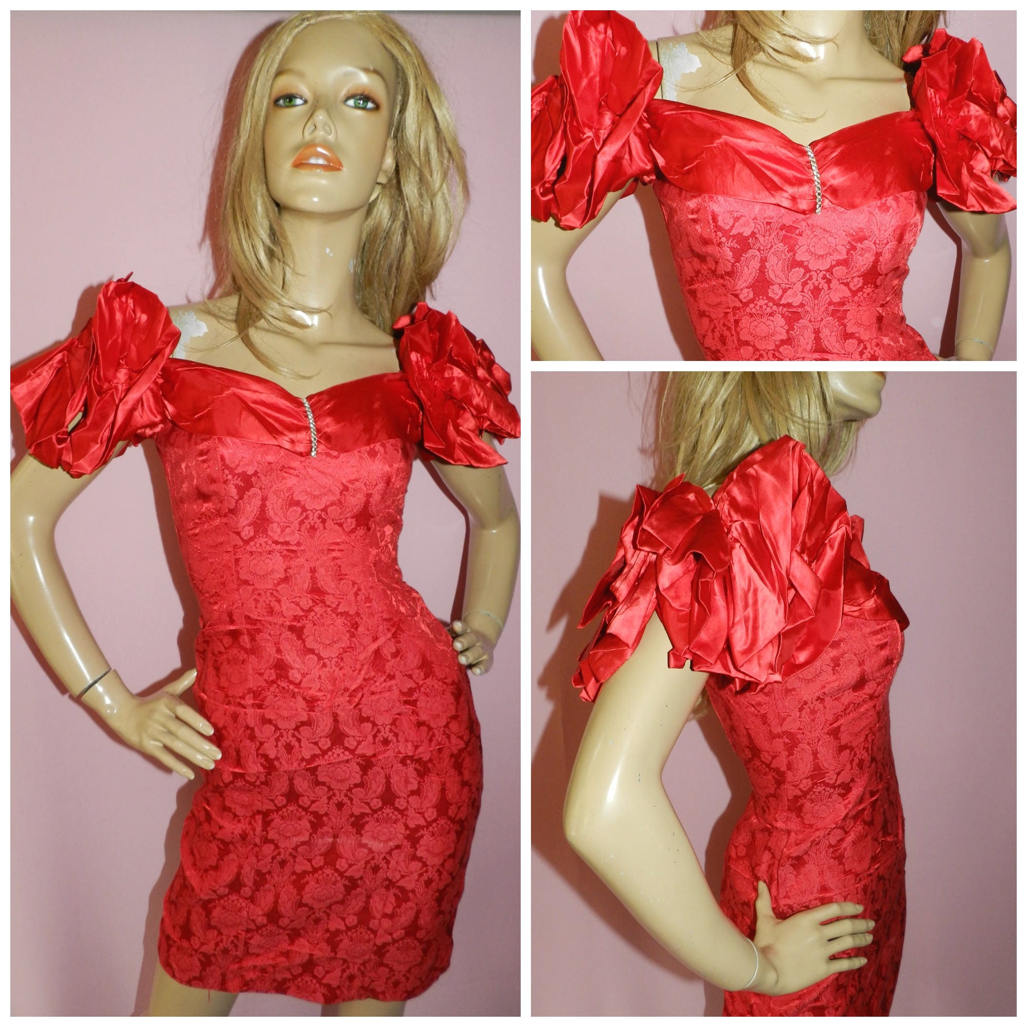 Vintage 80s Red AVANT GARDE HOURGLASS Wiggle Trashy Prom party dress 6 ...