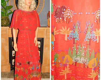 ヴィンデージドレス　vintage 70年代 ヴィンテージ 70年代 フローティ レッド マルチカラー HERMITT