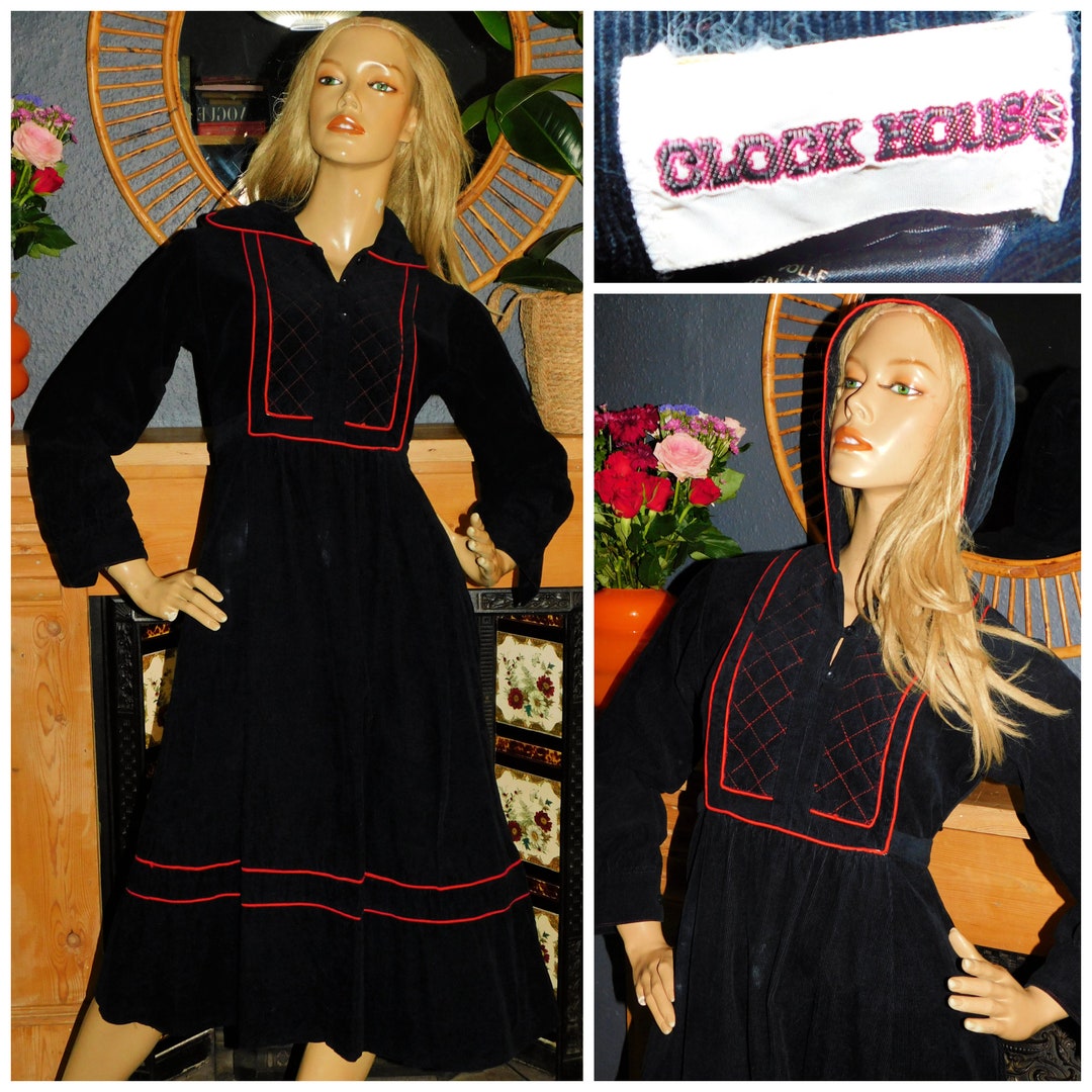 Vintage 70s CLOCKHOUSE Black Red NEEDLECORD Quilted Bib HOODED Etsy UK