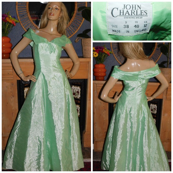 Vintage 80s PEPPERMINT Green BOW PRINCESS Prom Party Dress 12 M 1980s Evening Cocktail Bridesmaid Wedding