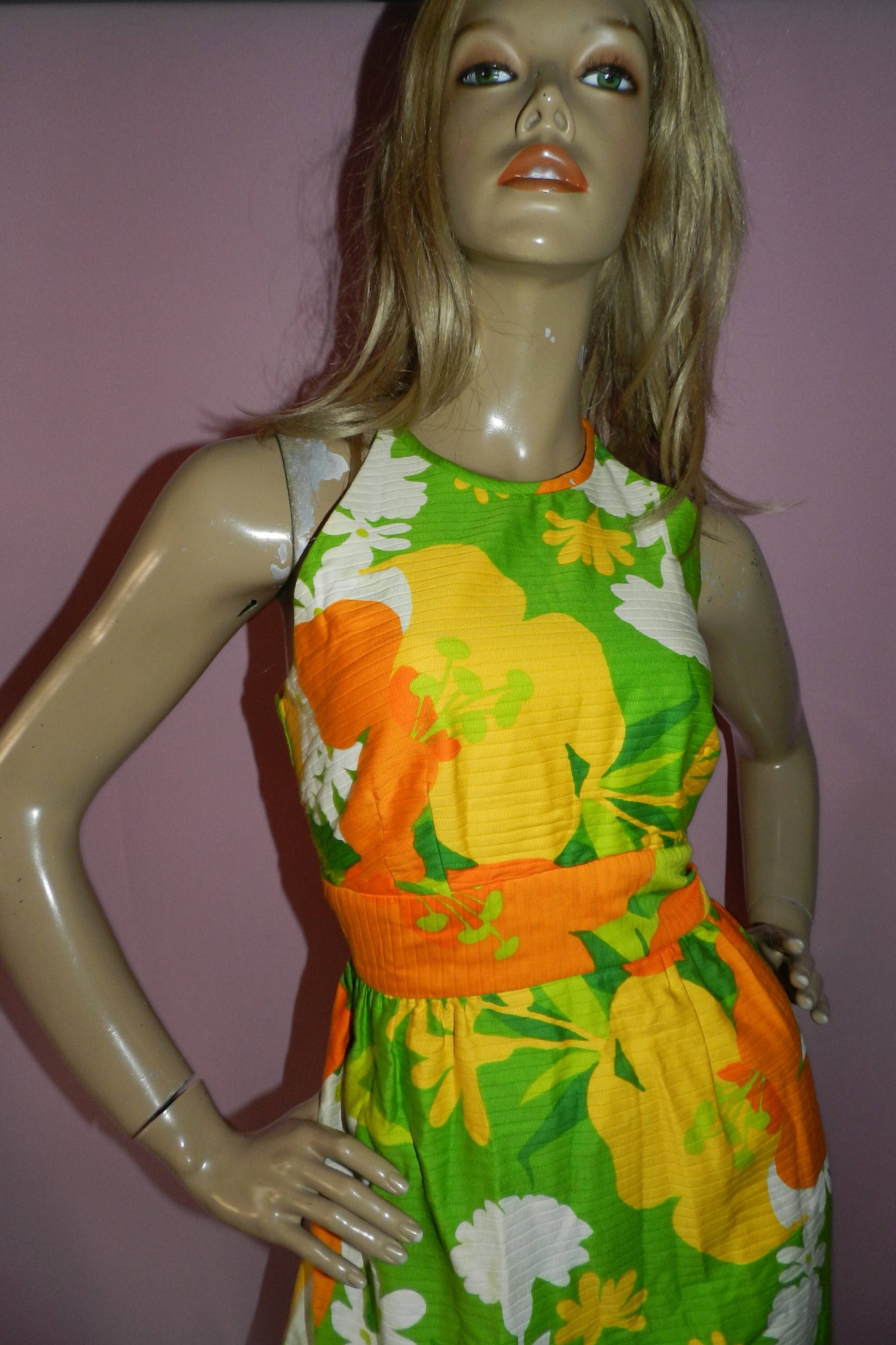 Vintage 60s 70s DOROTHY BULLITT PSYCHEDELIC Flower power Maxi dress 12 ...
