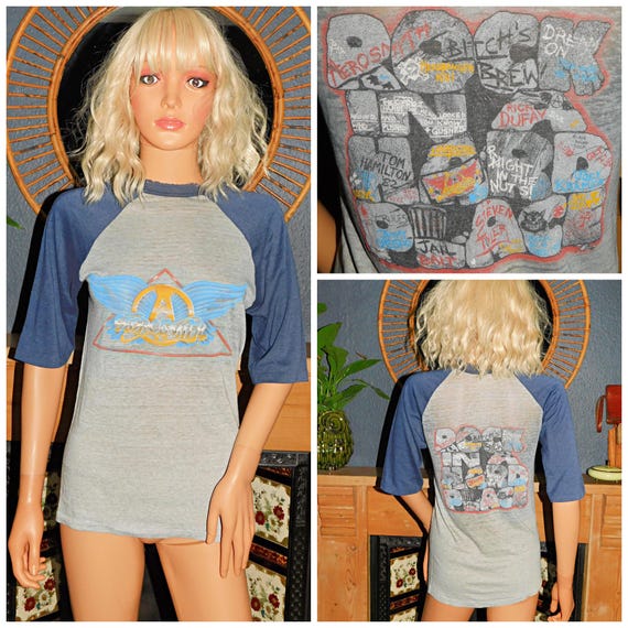 Vintage 80s Trashed Paper Thin Soft SINGLE STITCH 50 50 AEROSMITH Tour T Shirt Xs S 1980s 1990s Graphic 1983 Rock in a Hard Place Tee