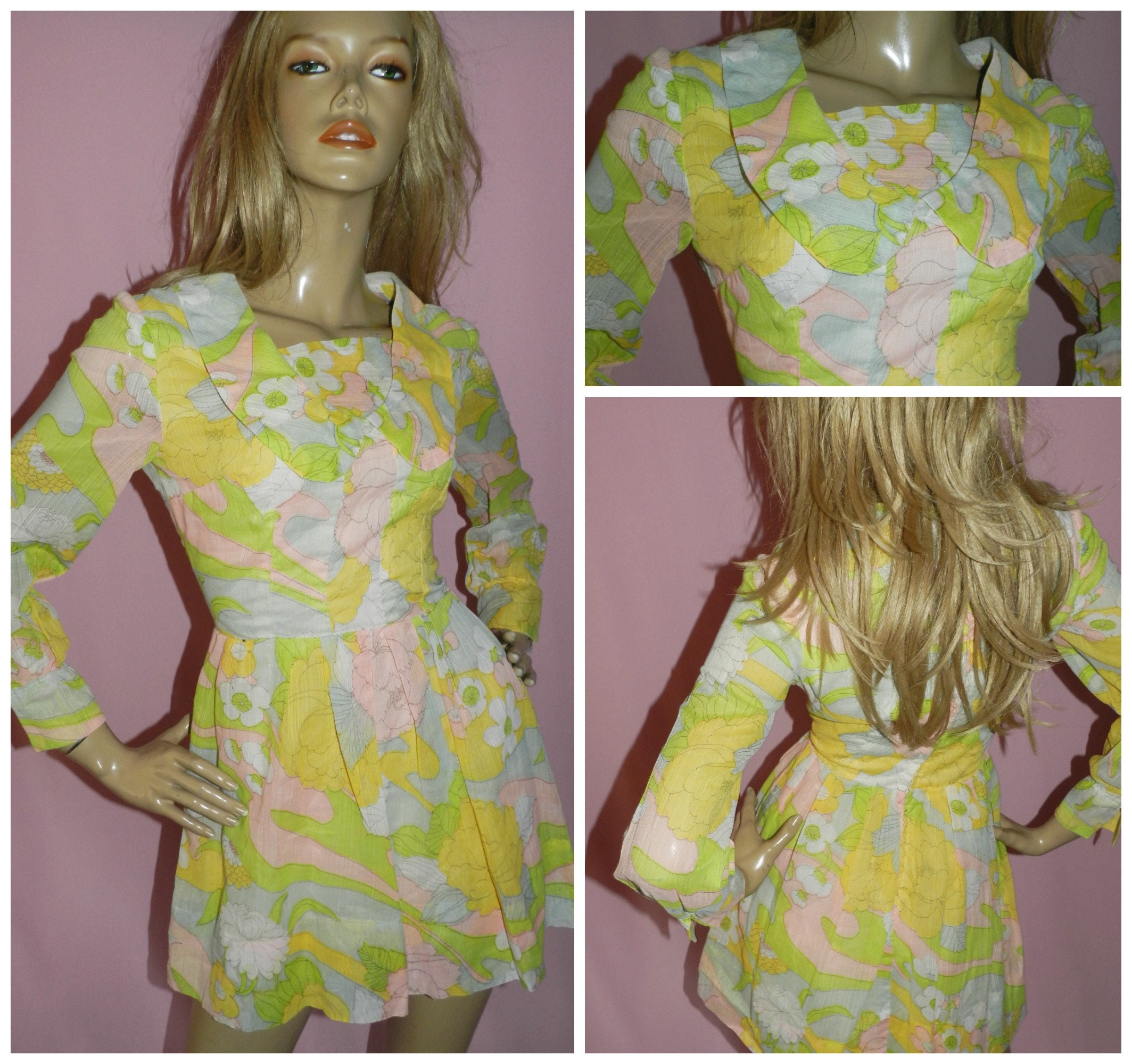 Vintage 60s Multicoloured PSYCHEDELIC FLOWER Power MOD Scooter dress 8 ...
