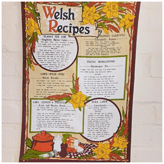 Vintage 70s WELSH RECIPES Cotton Tea Towel